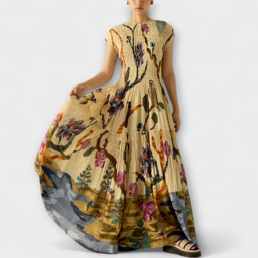 Amanda - Vestido maxi con diseño impreso plisado