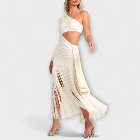 Alice - Vestido maxi llamativo con recortes y flecos