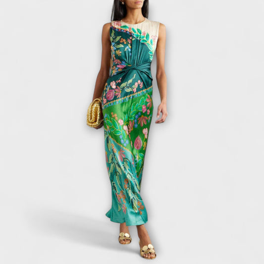 Aisling - Vestido Maxi Floral Drapeado y Retorcido